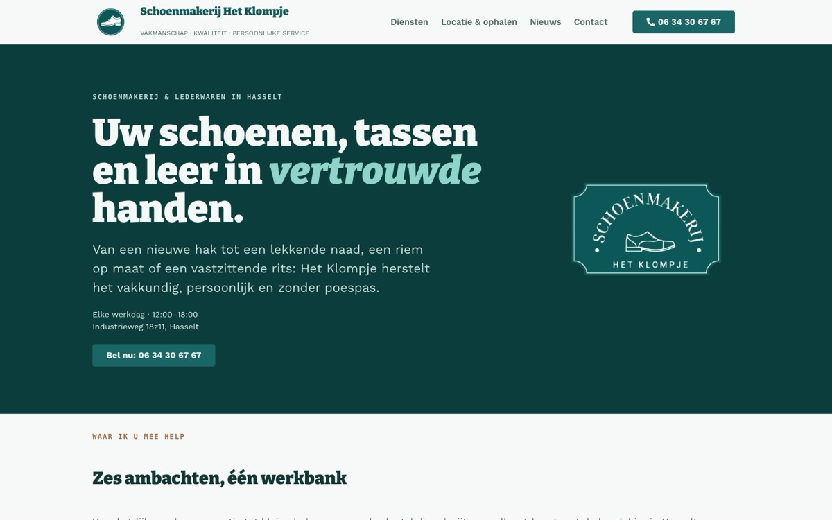 Homepage van Schoenmakerij Het Klompje in Hasselt